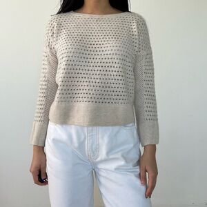 White + Warren Cream Open Knit Cashmere Jumper - Small